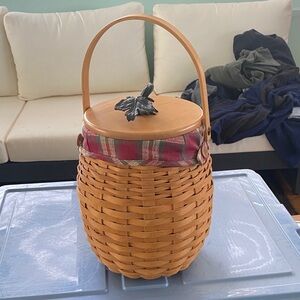 Longaberger Handcrafted Tan Basket Bag with Leaf Accent